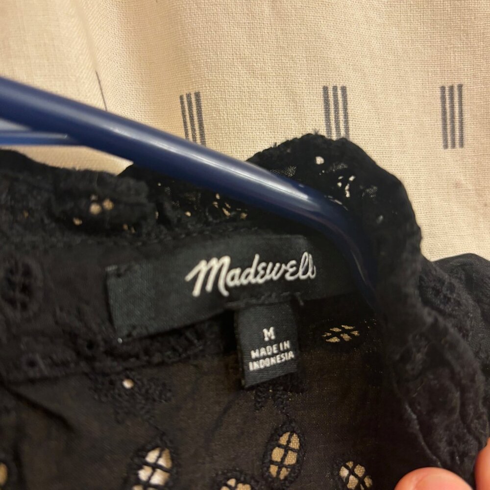 Madewell black eyelet mini dress. Size medium - Picture 3 of 4